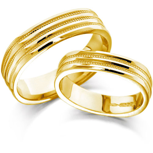 6mm Grooved Millgrain Four Sided Wedding Band In 18 Ct Yellow Gold