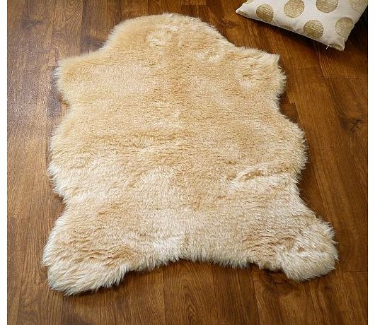 Beige faux fur single sheepskin style rug 70 x 100 cm washable
