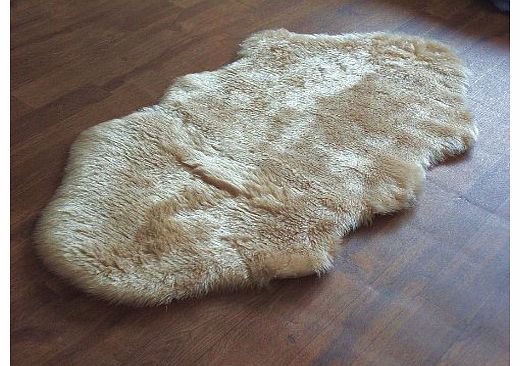Beige soft faux fur double shape sheepskin style rug 70 x 140 cm washable