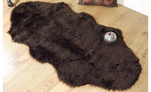 Chocolate brown faux fur sheepskin style double rug 70 x 140 cm