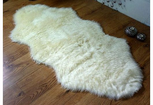 houseware online Cream ivory faux fur double sheepskin style rug 70 x 140 cm