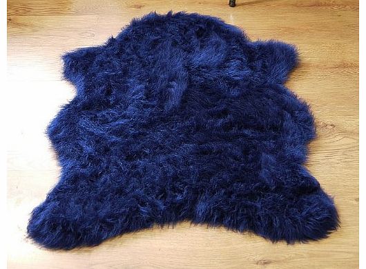 houseware online Navy blue soft faux fur single sheepskin style rug 70 x 100 cm