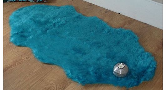 Teal blue aqua faux fur double sheepskin style rug 70 x 140 cm