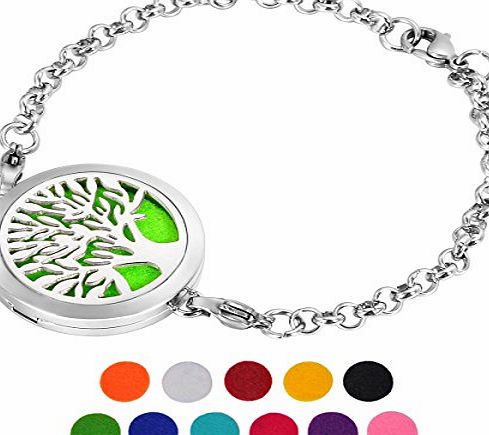 Housweety  Aromatherapy Essential Oil Diffuser Tree of Life Watch Bracelet Link Chain Wristband Bangle   11 Felt Pads