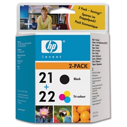 HP Hewlett Packard No. 21and 22 Inkjet Cartridges