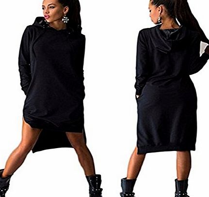 Hqclothingbox Hooded Dress Womens Long Sleeve Casual Tops Jumper Hoodie Jacket Pockets Sweater Shirt