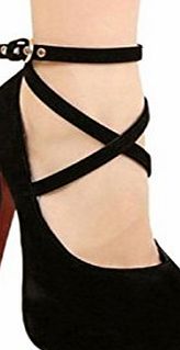 HUALI New Ladies Women Black Nude Red/Black/Blue Party Wedding Round Head Suede Concealed Platform Pumps Strappy Buckle High Stiletto Heel Office Court Shoes Womens Day Gift for Her(UK 6.5 : Asia 40, Black)