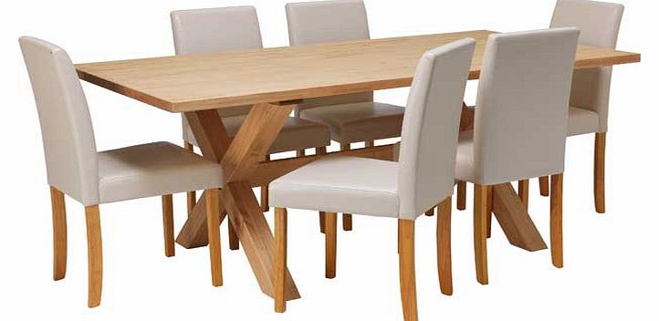 Solid Wood Dining Table and 6 Cream Chairs