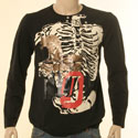 Black with Cream & Gold Bone Design Long Sleeve T-Shirt - Red Label