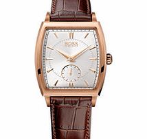 Brown and rose gold-tone leather watch