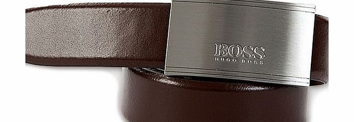 Hugo Boss Ektoro Brown Leather Plaque Belt