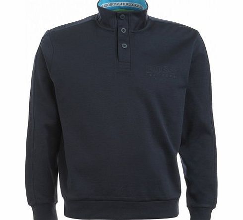 Hugo Boss Green Sweatshirt, Navy Blue 1/2 Neck Popper Sweat Navy M