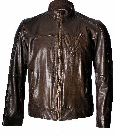 Hugo Boss Jips1 Stand Collar Leather Jacket