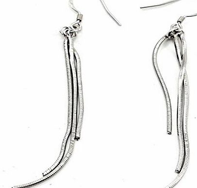 HuntGold 1 Pair Chic Womens Silver Long Tassel Earrings Dangle Ear Hook Drop Jewellery