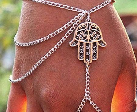 HuntGold 1X Silver Tassels Bracelet Palm Finger Ring Hand Wrist Chain For Fashion Lady Gift
