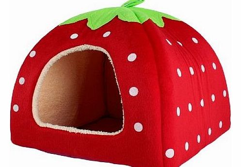 Hwydo Lovely Strawberry Soft Cashmere Warm Pet Nest Dog Cat Bed Foldable Red