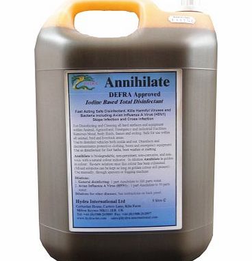 HYDRA  Annihilate Aquatic Disinfectant for Koi Parasite Treatment and Sanitizer for Nets and Equipment-1x5 Litre
