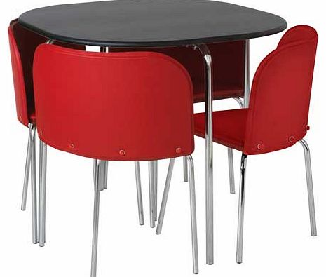 Amparo Black Dining Table and 4 Red Chairs