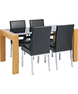 Hygena Fusion Black Glass and Oak Dining Table
