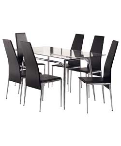 Hygena Javelin 150cm Glass Dining Table with 6