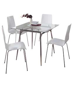 Hygena Meteor Clear Glass Dining Table and 4