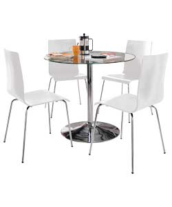 Ronda Pedestal Dining Table and 4 White