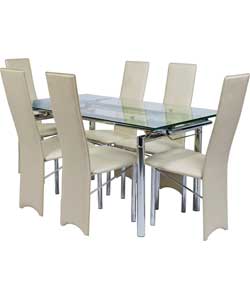 Hygena Savannah Ext Clear Glass Dining Table and 6