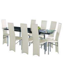 Hygena Savannah Glass Ext Dining Table and 8