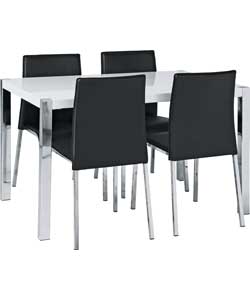 White Gloss Dining Table and 4 Black Chairs
