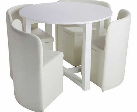 Hygena White Gloss Space Saver Table and 4 Chairs