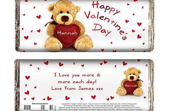 i-Personalisedit Personalised Cute Teddy Heart Chocolate Bar - Personalise With ANY Text - Great Ideas For Valentines Day