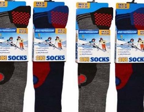 Kids/Boys Winter Thermal High Performance Ski Socks With Extra Cushioning Available in 3 Sizes 4 pack 4-6