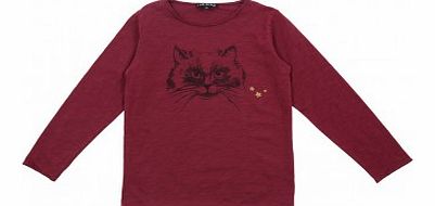 Cat T-shirt Cherry red `2 years,4 years,8