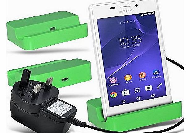 i-Tronixs ( Green   Mains Charger ) Sony Xperia M2 Aqua Premium Stylish Micro USB Desktop Charging Dock Mount Stand With Micro USB CE Approved Mains UK 3 Pin Charger by i-Tronixs