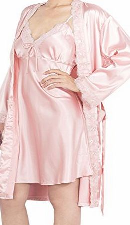 iB-iP Womens Silk-Like Smooth Chemise Set Lingerie, Size: L, Light Pink