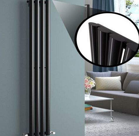 iBath Lenzari Matt Black 4 Column Vertical Designer Radiator 1600 x 240 mm