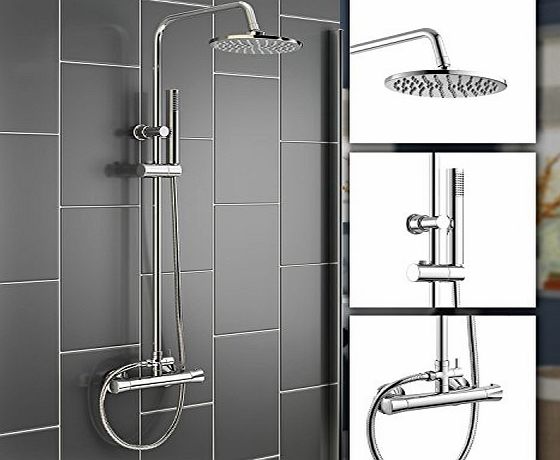 Round Bar Mixer Shower Set Thermostatic Valve with 8`` Shower Head + Hand Held