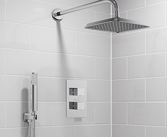 Thermostatic Mixer Shower Set 2 Way Valve with Square 8`` Head + Hand Held
