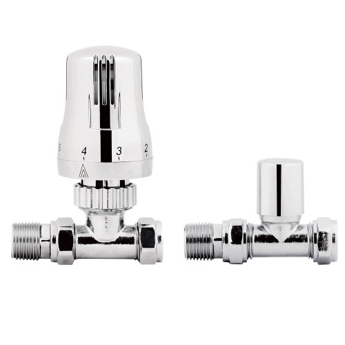 Thermostatic Straight Chrome Radiator Valves with 15mm