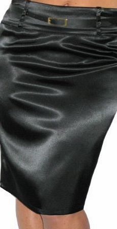 ICE (2328) pencil skirt stretch satin   FREE belt black size 8-16 (18, black)