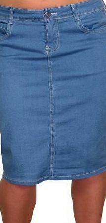 ICE (2462) Plus Size Stretch Denim Pencil Jeans Skirt Blue (14)