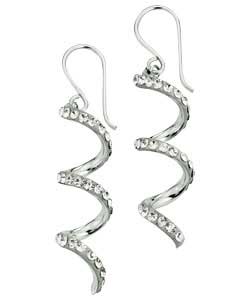 Glitz Sterling Silver Crystal Spiral Drop Earrings