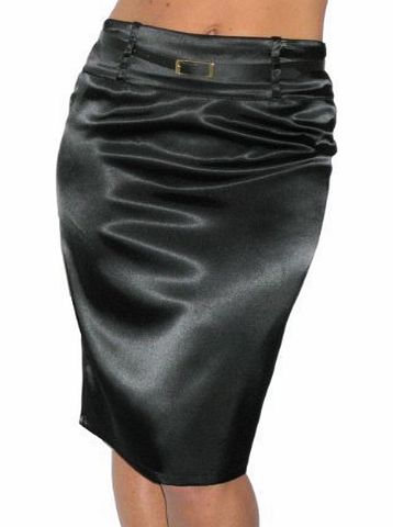 ICE stretch black satin pencil skirt