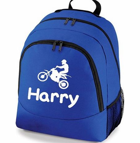 iClobber Motorcross Personalised Rucksack Backpack Boys Girls School Kit Bag - Royal Blue