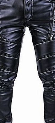 Idopy Mens Hip Hop Hipster Black Faux Leather Pants 36