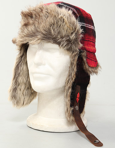 Plaid Fur 2 Trapper hat - Red