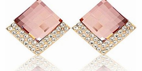 Ijewellery Gold Plated Swarovski Elements Crystal Classic Cute Pink Champagne Square Stud Earrings