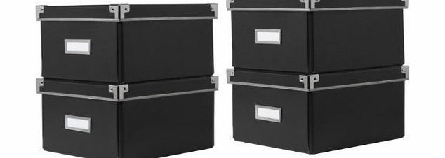 2 x IKEA KASSETT DVD STORAGE BOXES WITH LID BLACK 2 PACK - TOTAL OF 4 BOXES - FITS IKEA BOOKCASES (BILLY / HEMNES / BESTA) - 21cm x 26cm x 15cmEACH BOX HOLDS 15 DVdS/BLURAYS