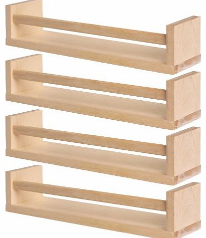  4 Wooden Spice Rack - Nursery - Book Holder - Kids Shelf - Kitchen - Bathroom Accessory - Storage Organizer - Birch Natural Wood - BEKVAM
