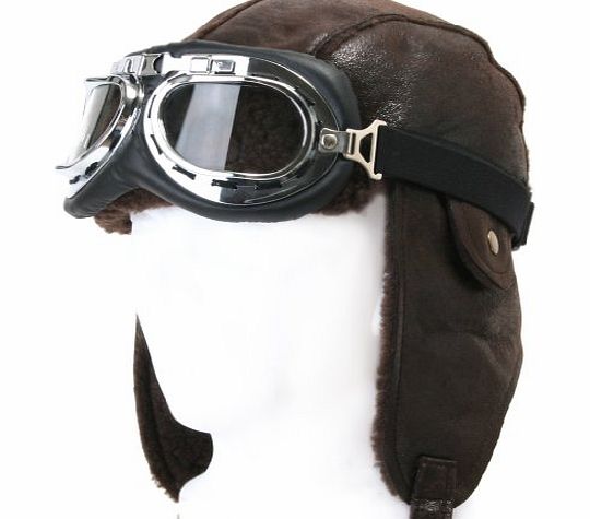 ililily Aviator Hat Winter Snowboard Fur Trim Ear flaps Trooper Trapper Pilot Hat with Goggles (aviator-403-2)